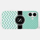 Aqua Polka Dot en Chevron Monogram Case-Mate iPhone Case (Achterkant (horizontaal))