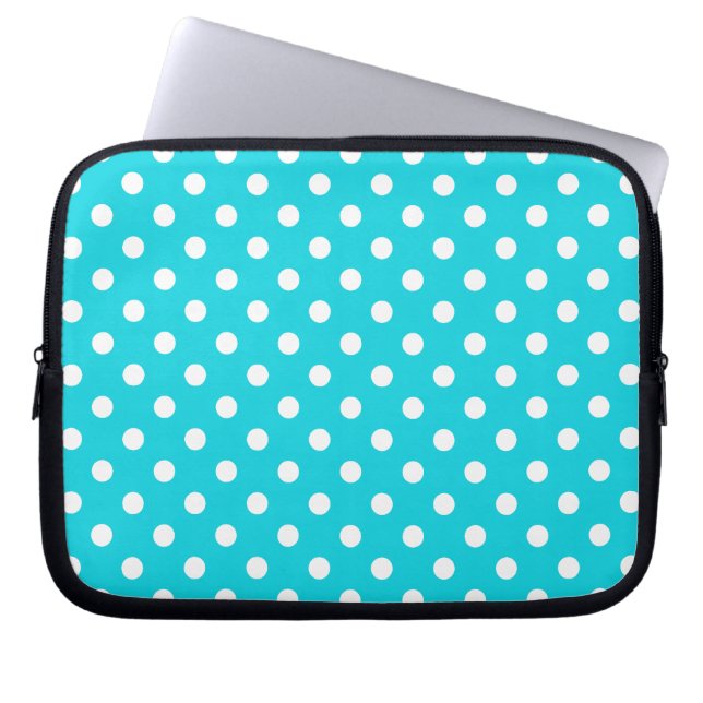 Aqua Polka Dot Pattern Laptop Sleeve (Voorkant)