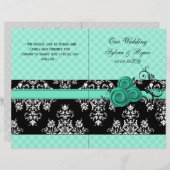 aqua polka dots floral book fold Wedding programme (Voorkant / Achterkant)