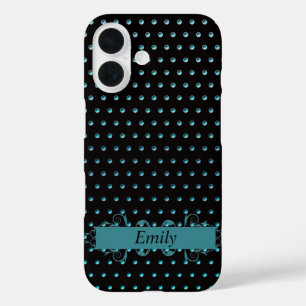Aqua Polka Dots met naam iPhone 16 Hoesje