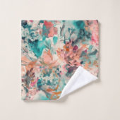 Aqua profonde, Pêche, Abstrait Floral Mauve (Gant de toilette)