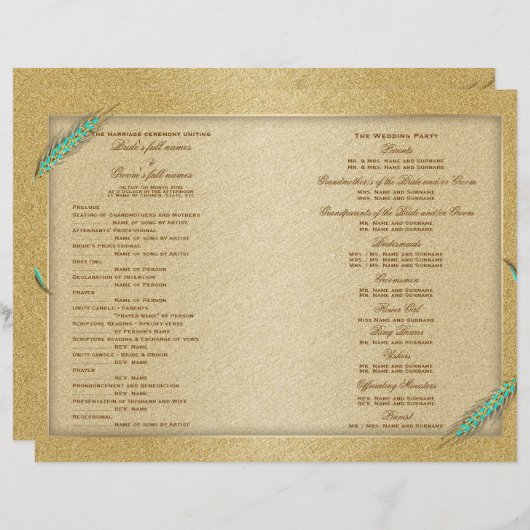 Aqua programme de mariage d'or blé (Devant / Derrière)