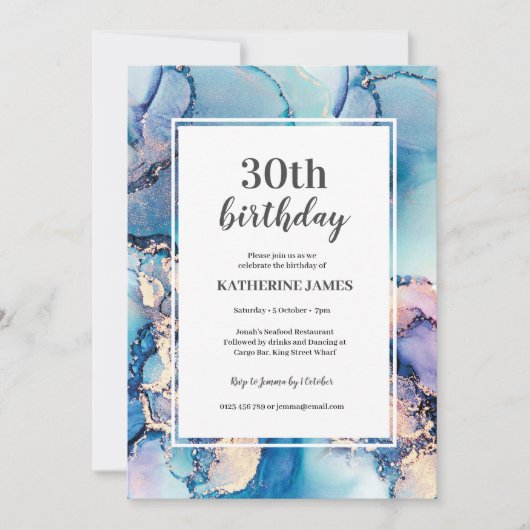 Aqua Purple Gold Anniversaire Fête Invitation (Devant)