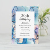 Aqua Purple Gold Anniversaire Fête Invitation (Debout devant)