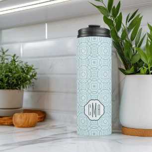 Aqua Quatrefoil - Aangepast monogram Thermosbeker