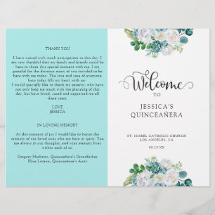 Aqua Quinceanera, Aqua en White Floral