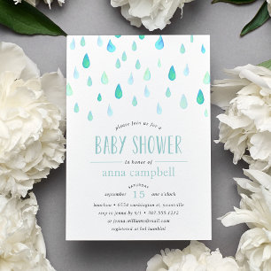 Aqua Raindrops   Invitation Baby shower