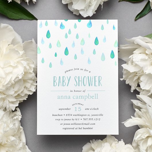 Aqua Raindrops | Uitnodiging tot Baby shower