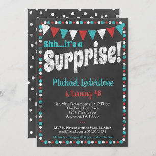 Aqua Red Chalkboard Enterprise Invitation Kaart