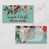 Aqua Red Floral Pattern Visitekaartje (Voorkant / Achterkant)