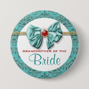 Aqua red gold damask "bridal knoppen" ronde button 7,6 cm