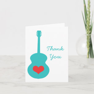 Aqua/Red Guitar Heart Carte de remerciements