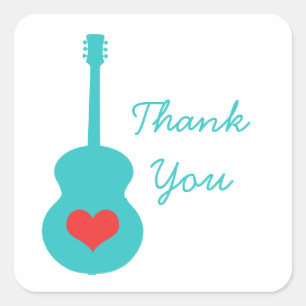 Aqua/Red Guitar Heart Hartelijk dank Vierkante Sticker