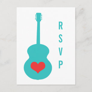Aqua/Red Guitar Heart RSVP Briefkaart