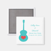 Aqua/Red Guitar Heart Save the Date Magnet Magneet (Voorkant / Achterkant)