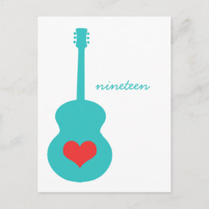 Aqua/Red Guitar Heart Table Briefkaart