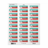 Aqua Red Retro kerstboomruitadres Etiket (Full Sheet)