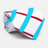 Aqua Red White Diagonaal Stropdas (Opgerold)