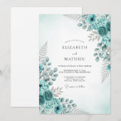 Aqua Refreshing Botanical Wedding Kaart (Voorkant / Achterkant)