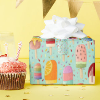 Aqua Regenboog Popsicles & Sprinkles Gift Wrap Rol Cadeaupapier