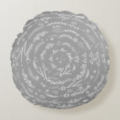 Aqua Reversible to Gray Floral Garland Pattern Rond Kussen (Voorkant)