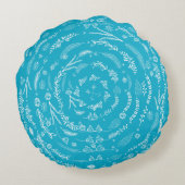 Aqua Reversible to Gray Floral Garland Pattern Rond Kussen (Achterkant)