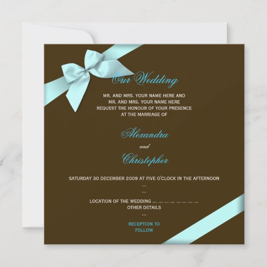 Aqua Ribbon Wedding Announement S4 Kaart (Voorkant)