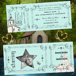 Aqua Romantic Chapel Ticket Wedding Kaart