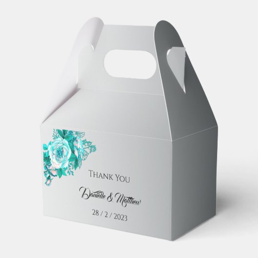 Aqua Roos Elegant Zilveren Bruiloft Bedankdoosjes (Voorkant Zijde)