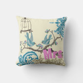 Aqua Rose Chaud Oiseaux Mme. Bride Coussin (Recto)