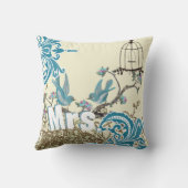 Aqua Rose Clair Oiseaux Mme. Bride Oreiller (Verso)