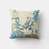 Aqua Rose Clair Oiseaux Mme. Bride Oreiller (Recto)