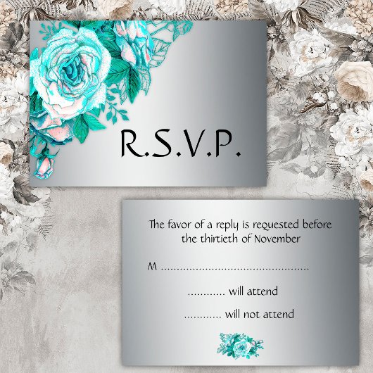 Aqua Roses et mariage argenté RSVP