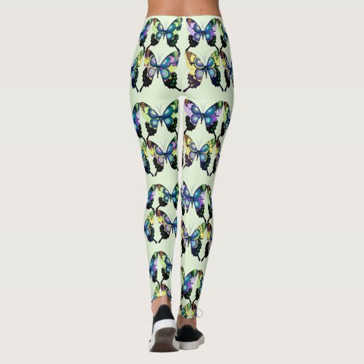 Aqua, Roze en Geel - Elegant Butterflies Leggings (Achterkant)