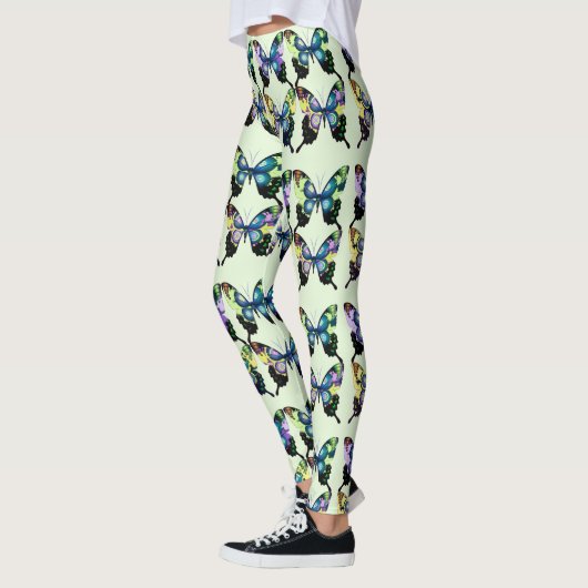 Aqua, Roze en Geel - Elegant Butterflies Leggings (Links)