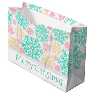 Aqua Roze en Gouden Sneeuwvlokken Kerstmis Large Cadeautasje