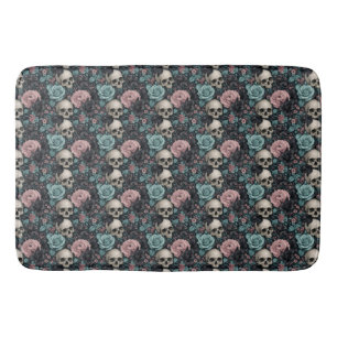Aqua roze en zwarte gotische bloemen met schedels badmat