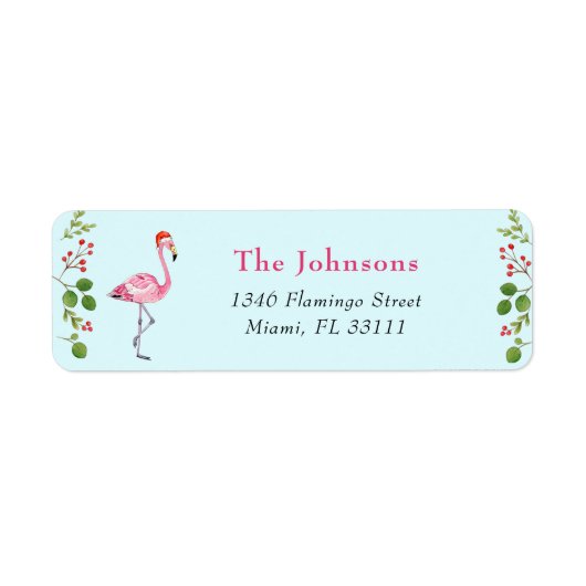 Aqua & Roze Flamingo Tropische Kerstmis Adres Etiket (Voorkant)