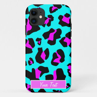 Aqua/Roze Luipaardprint - Personaliseer iPhone 11 Hoesje