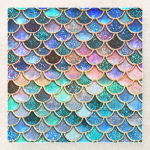 Aqua Roze Zeemeermin Glitter Scales- Zeemeermin Glazen Onderzetter