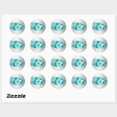 Aqua Rozen en Silver Wedding Ronde Sticker (Vel)