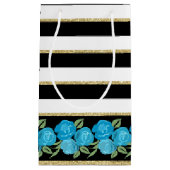 Aqua Rozen op Zwarte, Witte, Gouden Cadeautas (Voorkant)