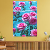 Aqua rozen Stretched Canvas Afdruk (Insitu (Woonkamer))