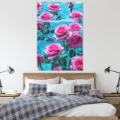 Aqua rozen Stretched Canvas Afdruk (Insitu (Slaapkamer))