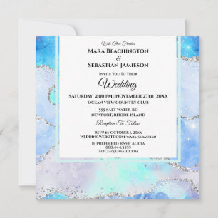 *~* AQUA RSVP website sterren AR13 AGATE bruiloft Kaart