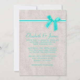 Aqua Rustic Burlap Invitations de mariage