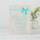 Aqua Rustic Burlap Wedding Invitations Kaart (Staand voorkant)