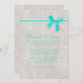 Aqua Rustic Burlap Wedding Invitations Kaart (Voorkant / Achterkant)