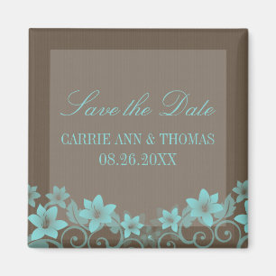 Aqua Rustic Floral sparen de Magnet van de Datum Magneet