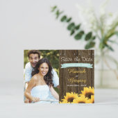AQUA RUSTIC SUNFLOWER SAVE THE DATE BRIEFKAART (Staand voorkant)